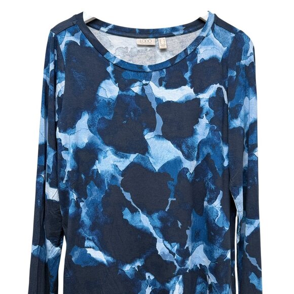 LOGO Lori Goldstein Tunic Top Medium Blue Chiffon Ruffle Long Sleeve Tee NWOT - Picture 2 of 7